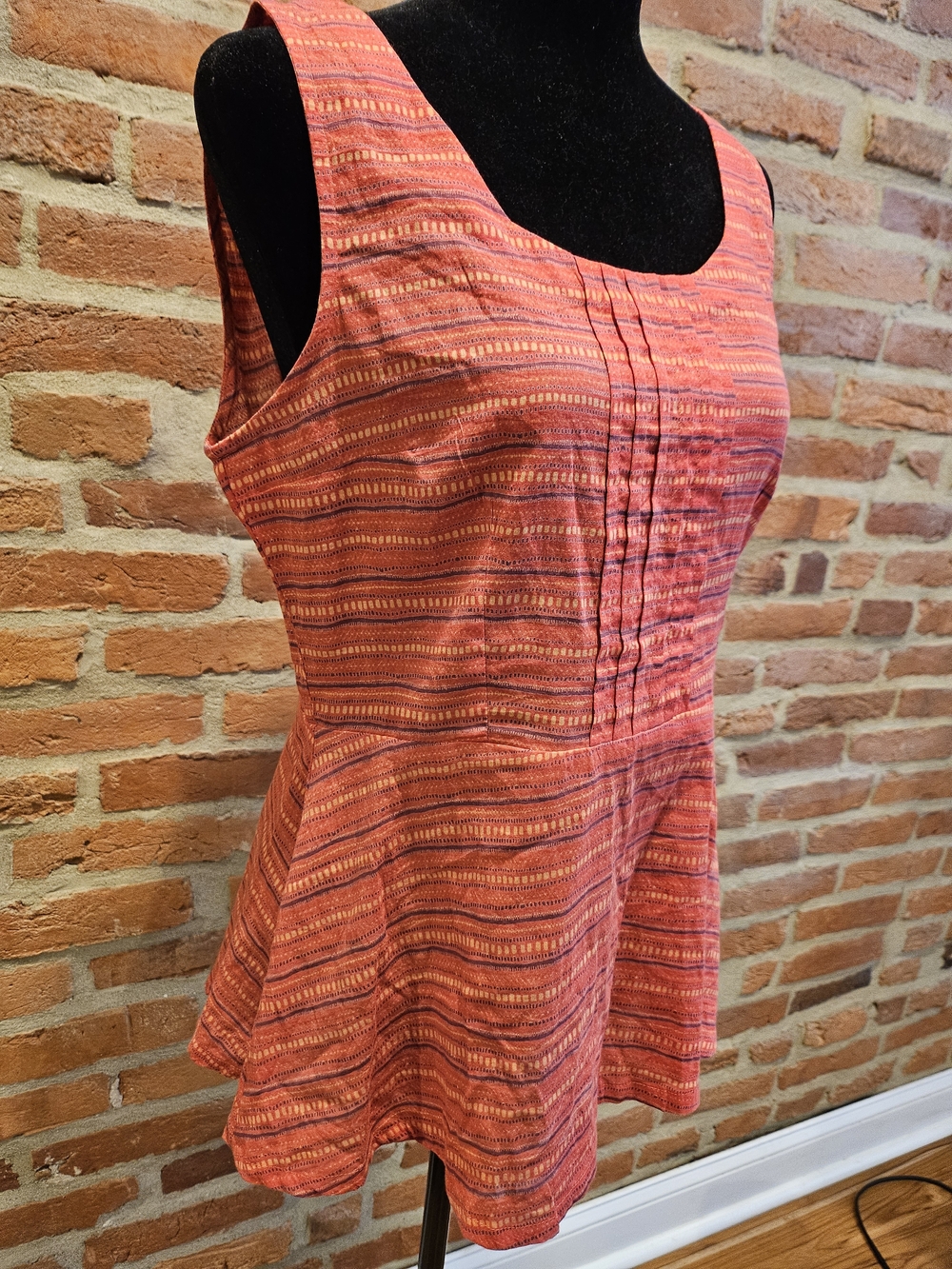 Mata Traders Coral-Red Striped Sleeveless Peplum Tunic